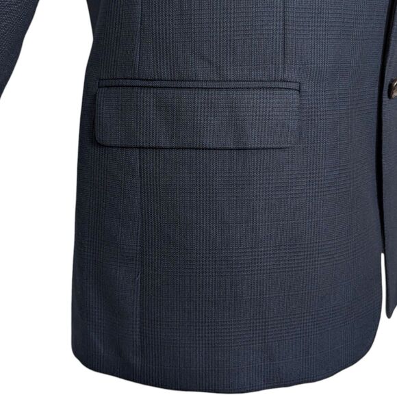 Lauren Ralph Lauren 44R Blue Blazer Glen Plaid Brown Suede Elbow Patches Jacket - Picture 5 of 11